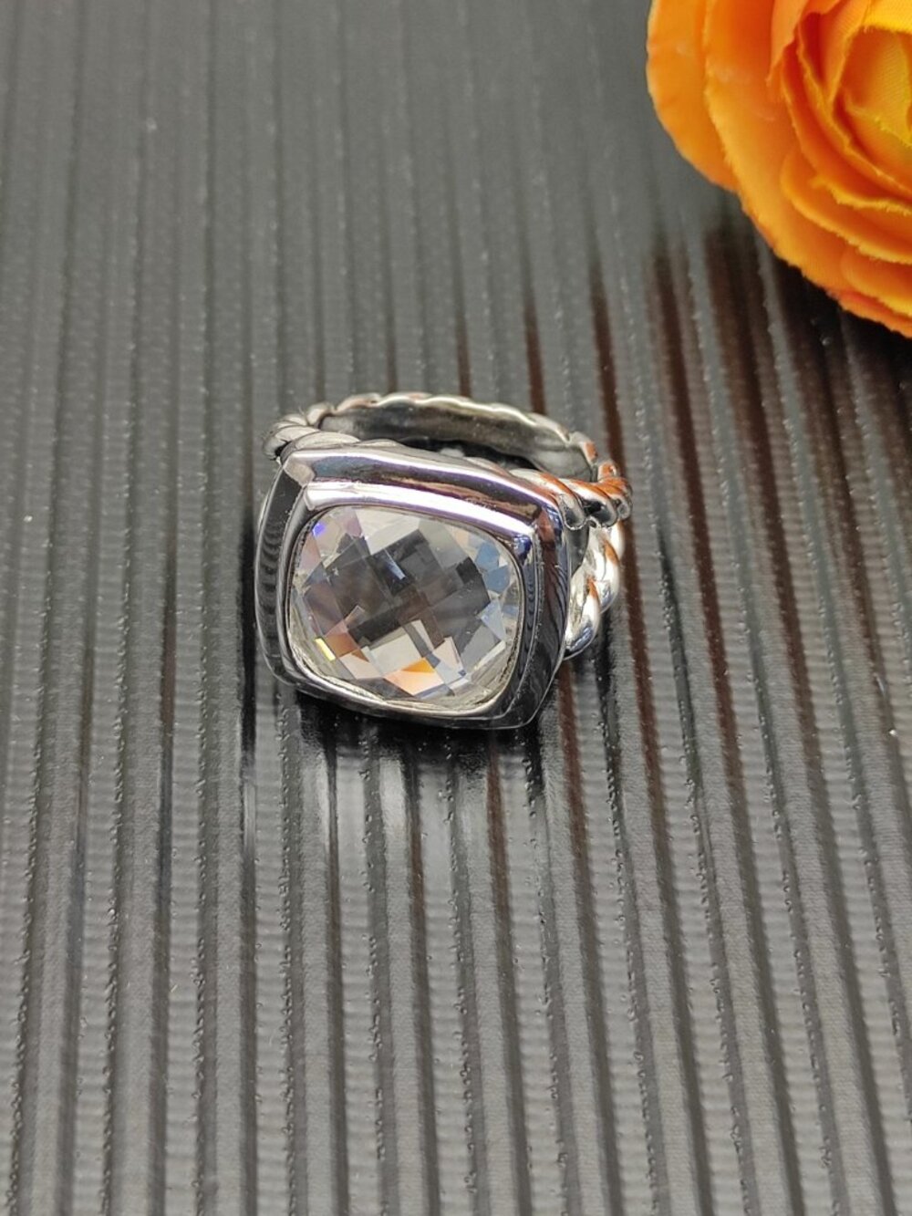 🥁🥁🥁David Yurman square-cut white diamond ring. Size: 6-7-8-9